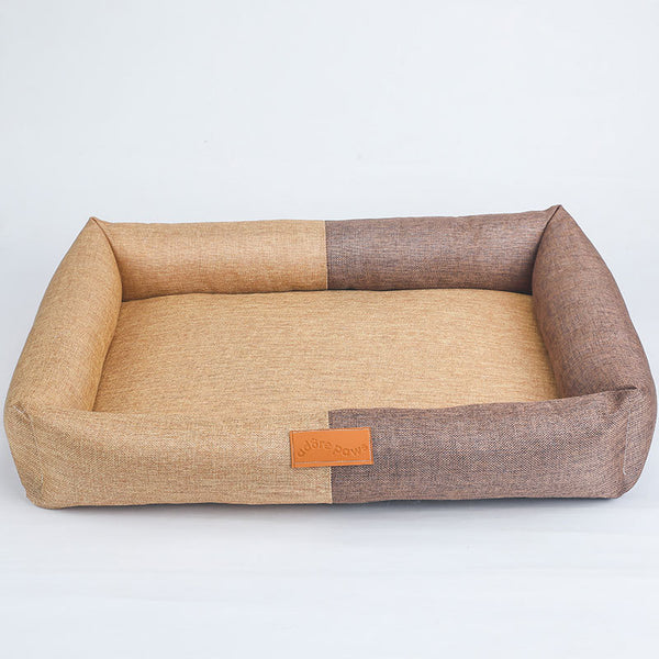Orthopedic Linen Dog Bed Medium Large Size Dogs Washable Brown 72x52CM