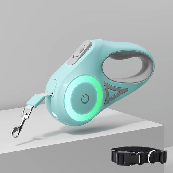 Tangle-Free Retractable Dog Leash with LED Light for Dogs up to 50 kg 5M Strong Reflective Nylon Rope One-Handed Control