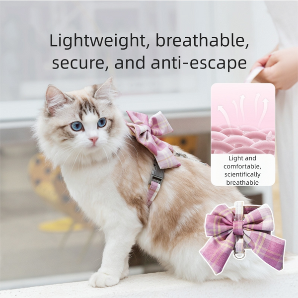 Colorful Bow Style Cat Harness and Leash（1.2M） Escape Proof for Walking, Adjustable Vest Harness for Small Medium Cats