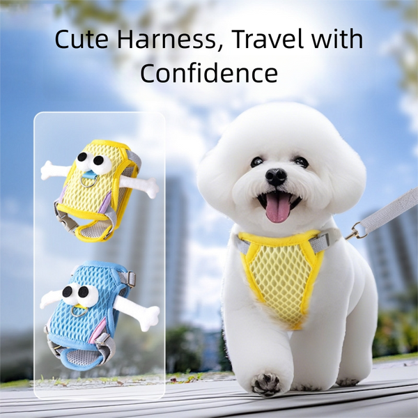 Cute Big eyes Dog Harness No Pull, Walking Pet Harness Adjustable Breathable